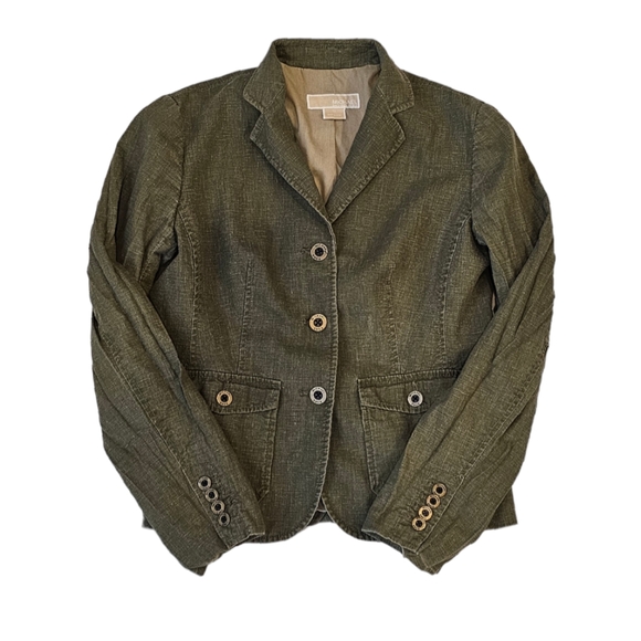 Michael Kors Women Linen Blazer Cardigan 8 Petite Army Khaki Green - Picture 2 of 6